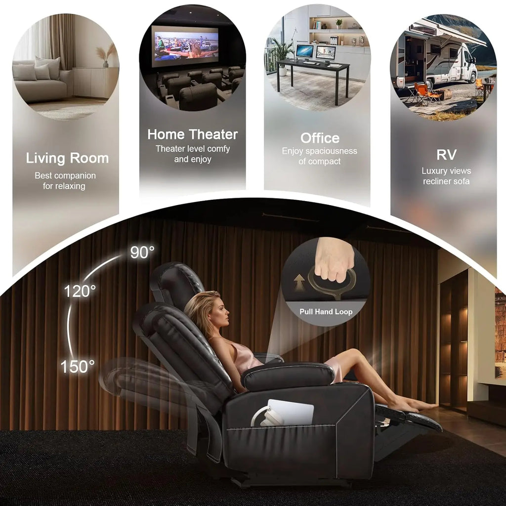 3 Seat Recliner Sofa with Console, Armrest, PU Leather, Cup Holders, USB Ports