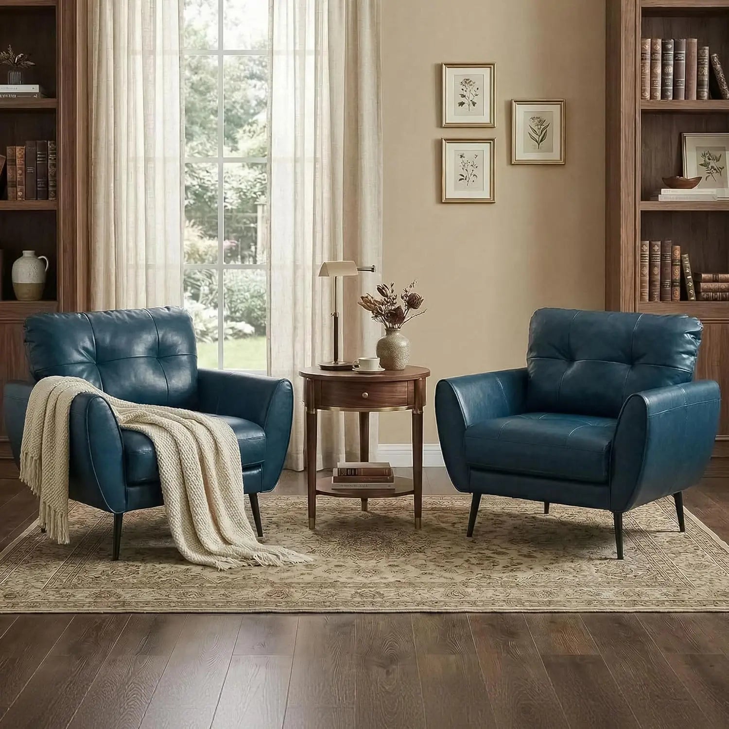 Leisure Chair,Minimalist Modern Leather Accent Chair Set, Tufted Mid Century