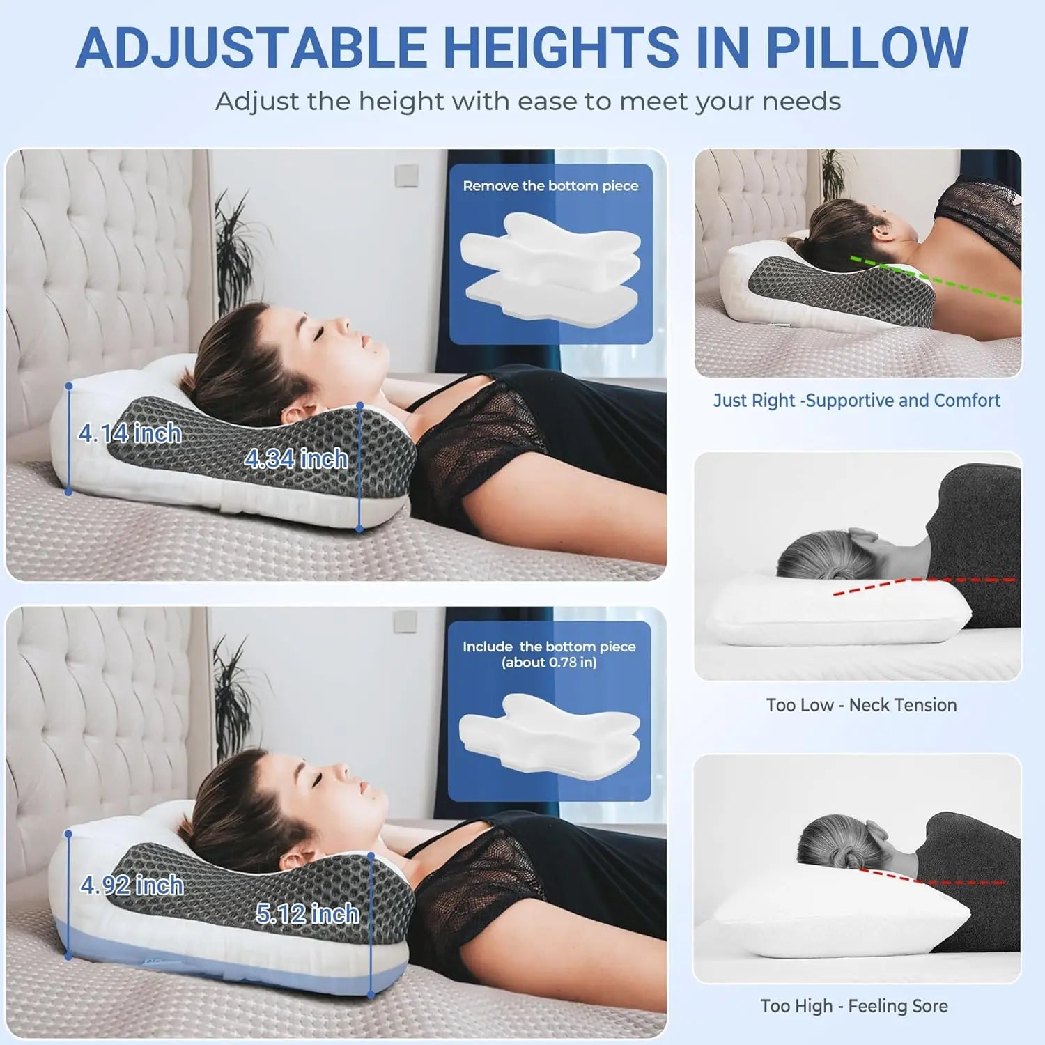 Adjustable Neck Support Memory Foam Pillow for CPAP Users, Side and Back