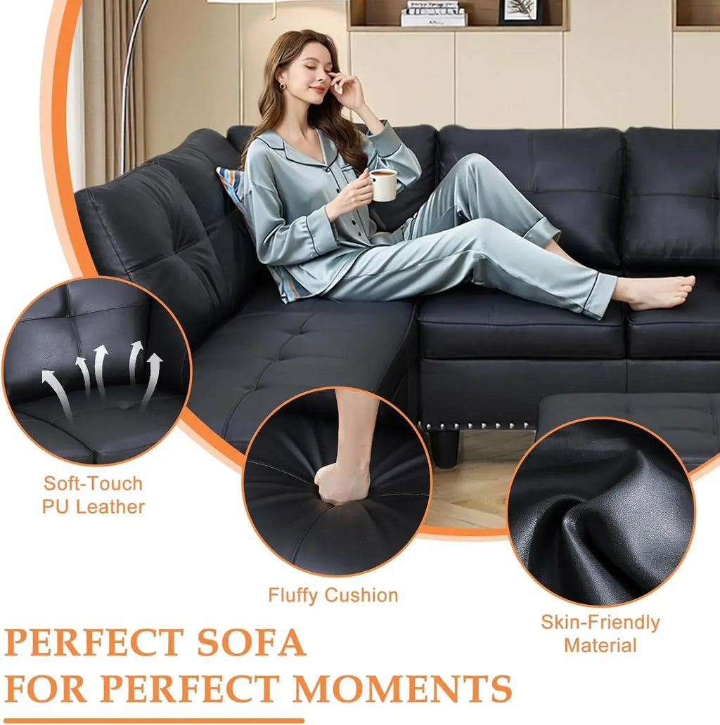 Sectional Sofa Couch, Modern 4-Seaters Living Room Furniture Set