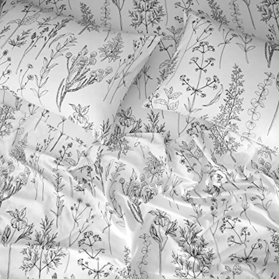 Floral Bed Sheets King Size, 18 Inch Deep Pocket Sheets 1800 Thread Count, Leaf Sheet Set Soft Breathable Cute Aesthetic Sheets
