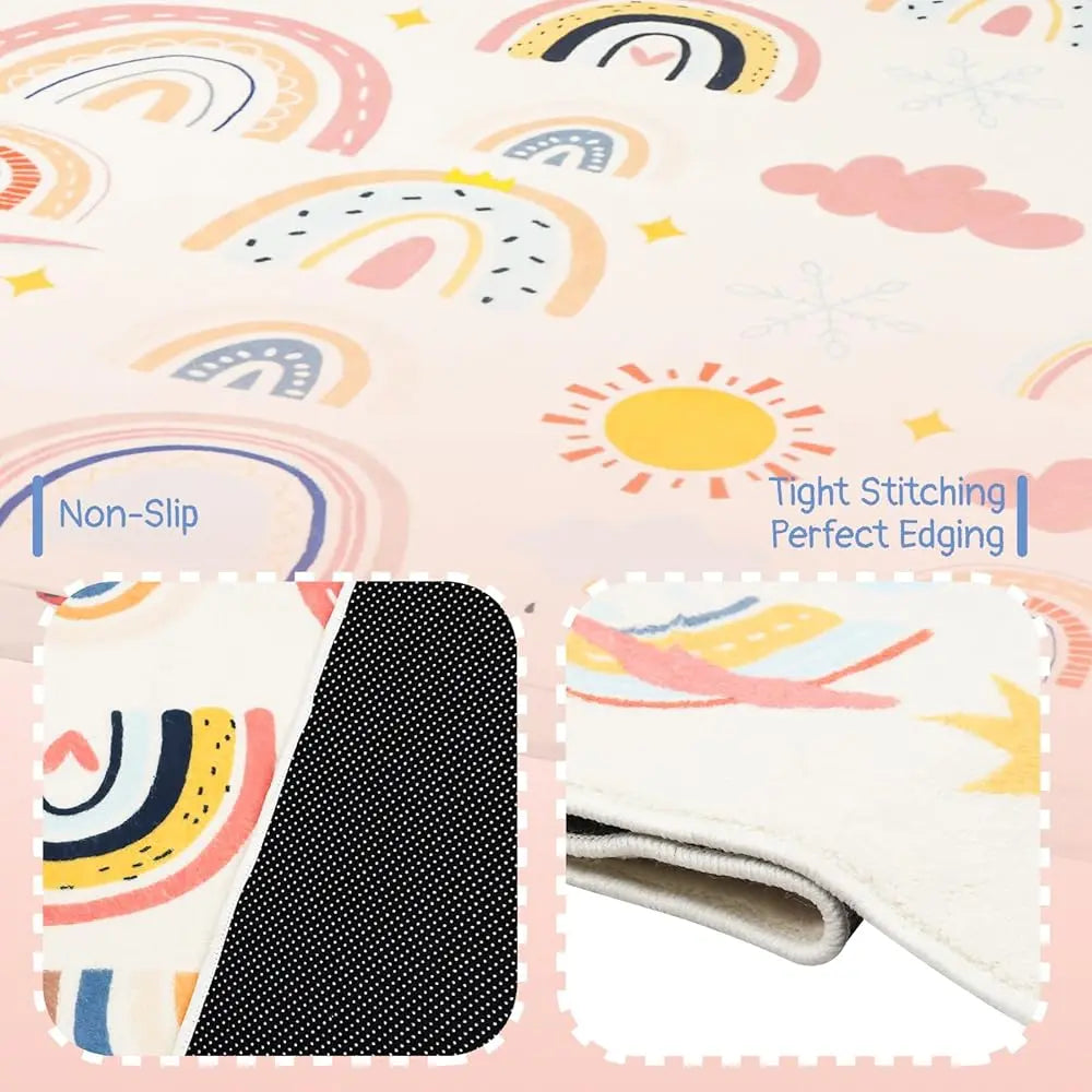 Soft Kids Area Rug, Large Washable Cute Rainbow