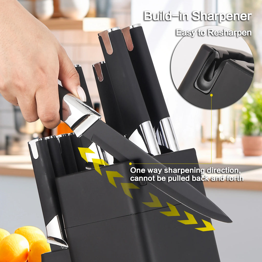 Awesome Gift Professional Kitchen Knife Block Set with 6 Steak Knives