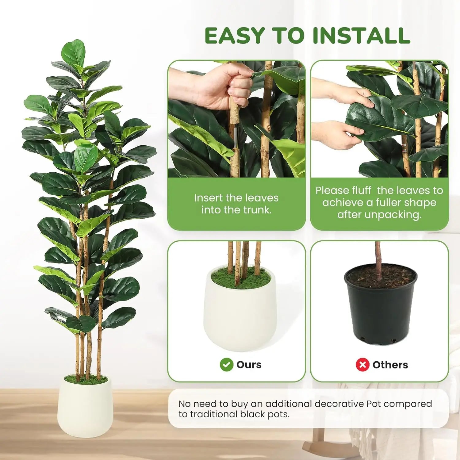 5/6/7 FT Artificial Fiddle Leaf Fig Tree with Pot Faux Trees