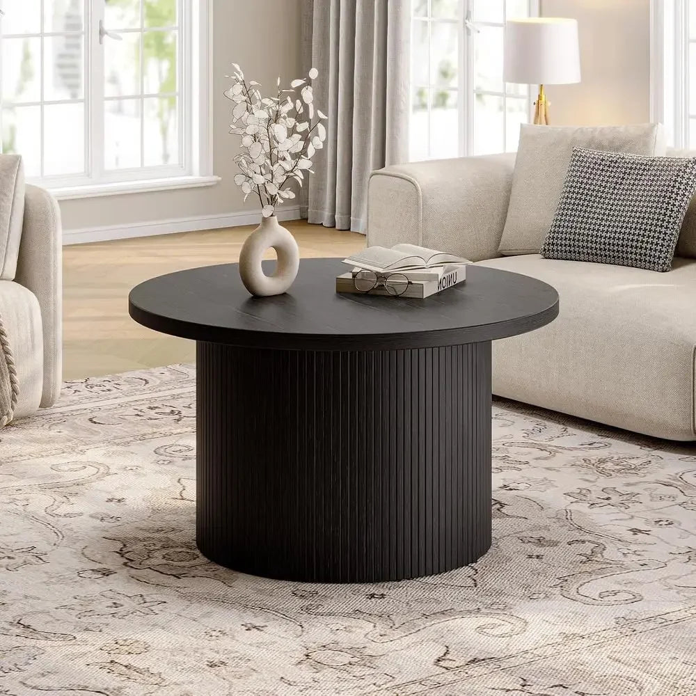 Tambour Design 31.5" Round Coffee Table, Tambour