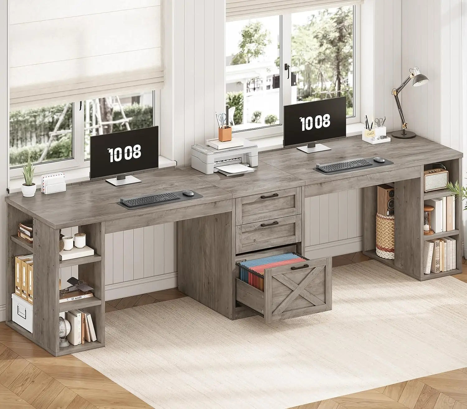 Farmhouse 96.5" Computer Desk with Drawers