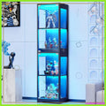 4-Tier Glass Display Cabinet with 3 Color LED Lights - Black