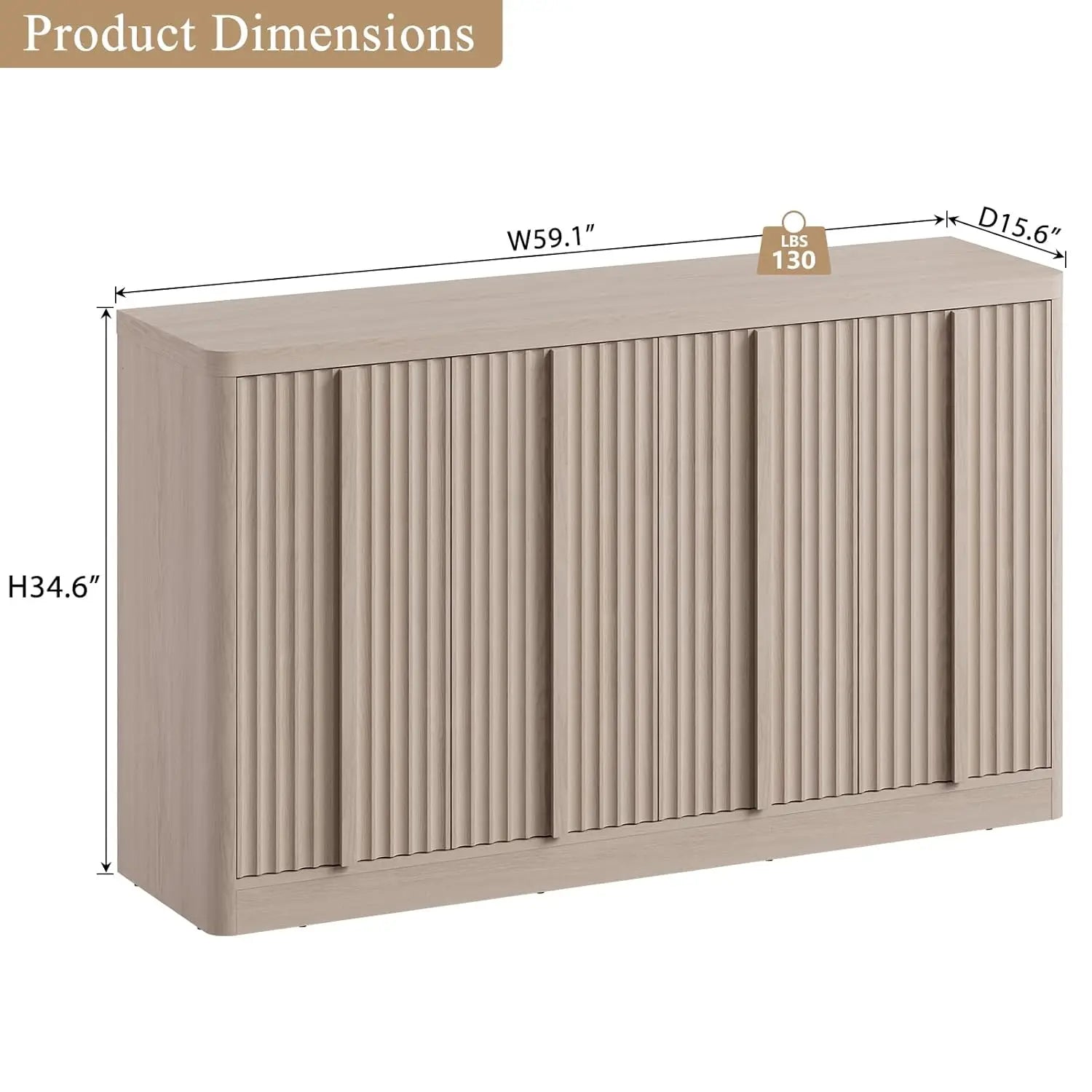 Fluted Buffet Cabinet , 60"Sideboard Buffet Cabinet with 4 Door-Modern Credenza