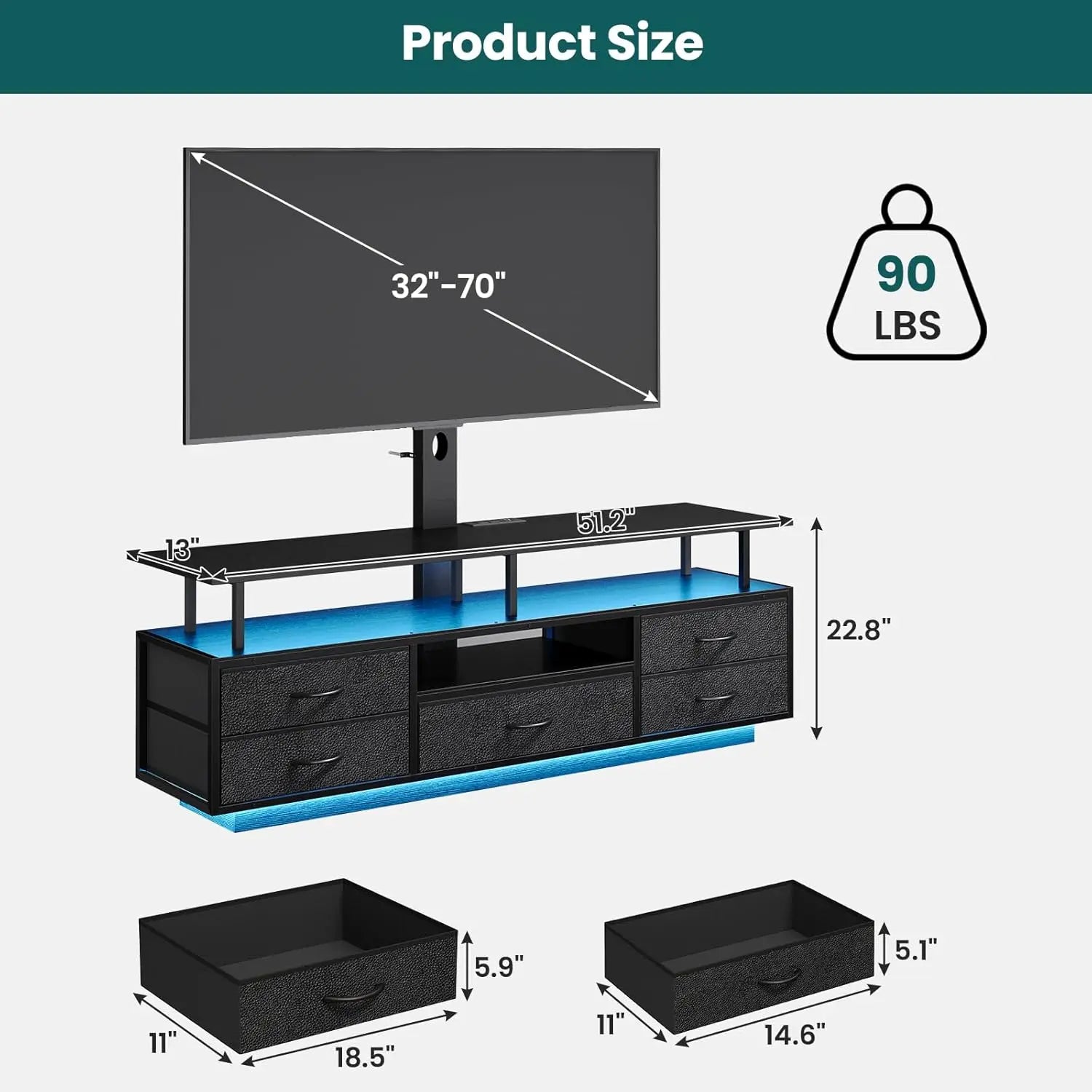 Entertainment Center  TV Stand with Mount for 32-70 inch TVs, LED Lights