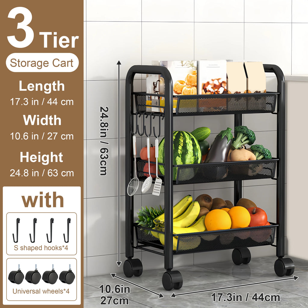 Multilayer Kitchen Storage Rack Metal Utility Cart Stackable with Wheels