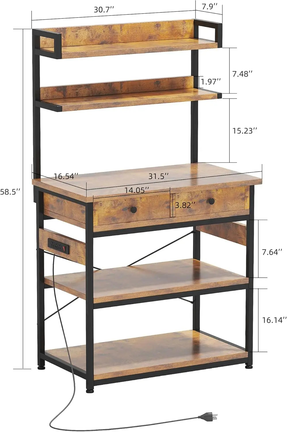 Bakers Rack with Power Outlets, Kitchen Stand Coffee Bar Table with Storage