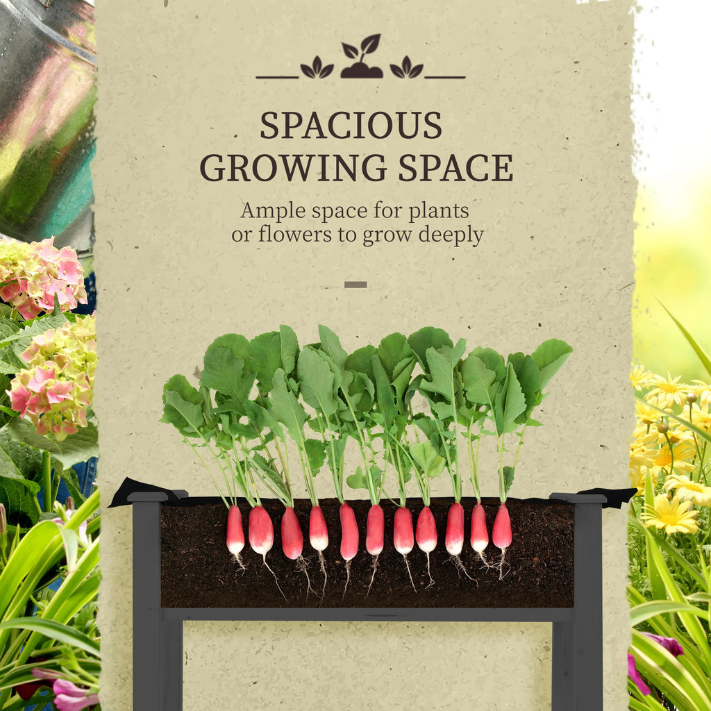 Raised Garden Bed Outdoor Elevated Wood Planter Box w/ PE Cover, Dark Gray