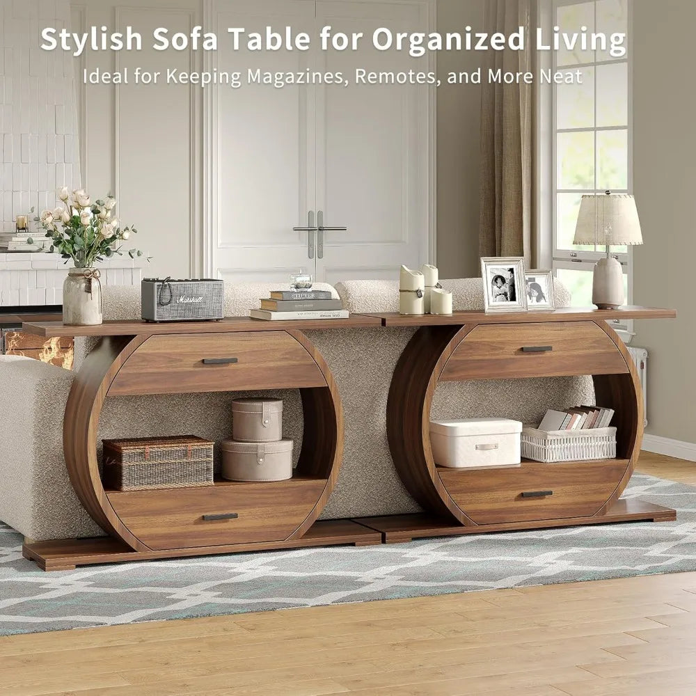 Cozy Modern O-Shaped Design 47'' Console Table with 2 Drawers