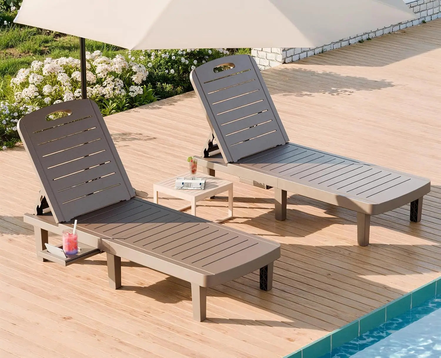 Durable Oversized Waterproof Adjustable Resin Chaise Lounge Set 2 More Colors