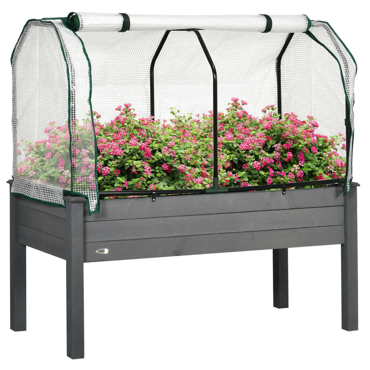 Raised Garden Bed Outdoor Elevated Wood Planter Box w/ PE Cover, Dark Gray