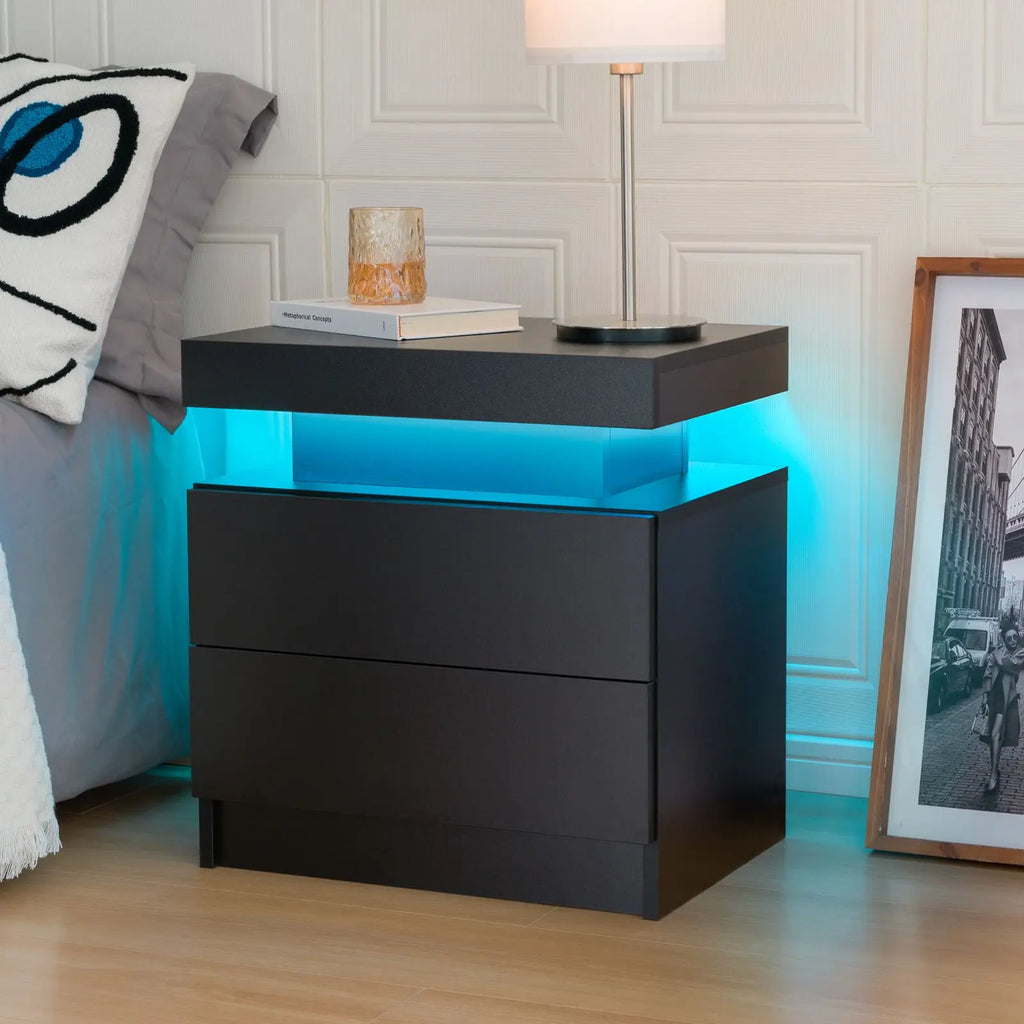 Moroccan Cube Nightstands with 2 Drawers, End Table with RGB LED Lights