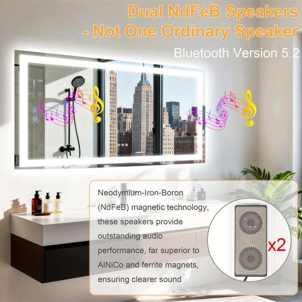 Music!!!! LED Bathroom Mirror Built-in Bluetooth Speaker Anti-Fog Dimmable  3 sizes