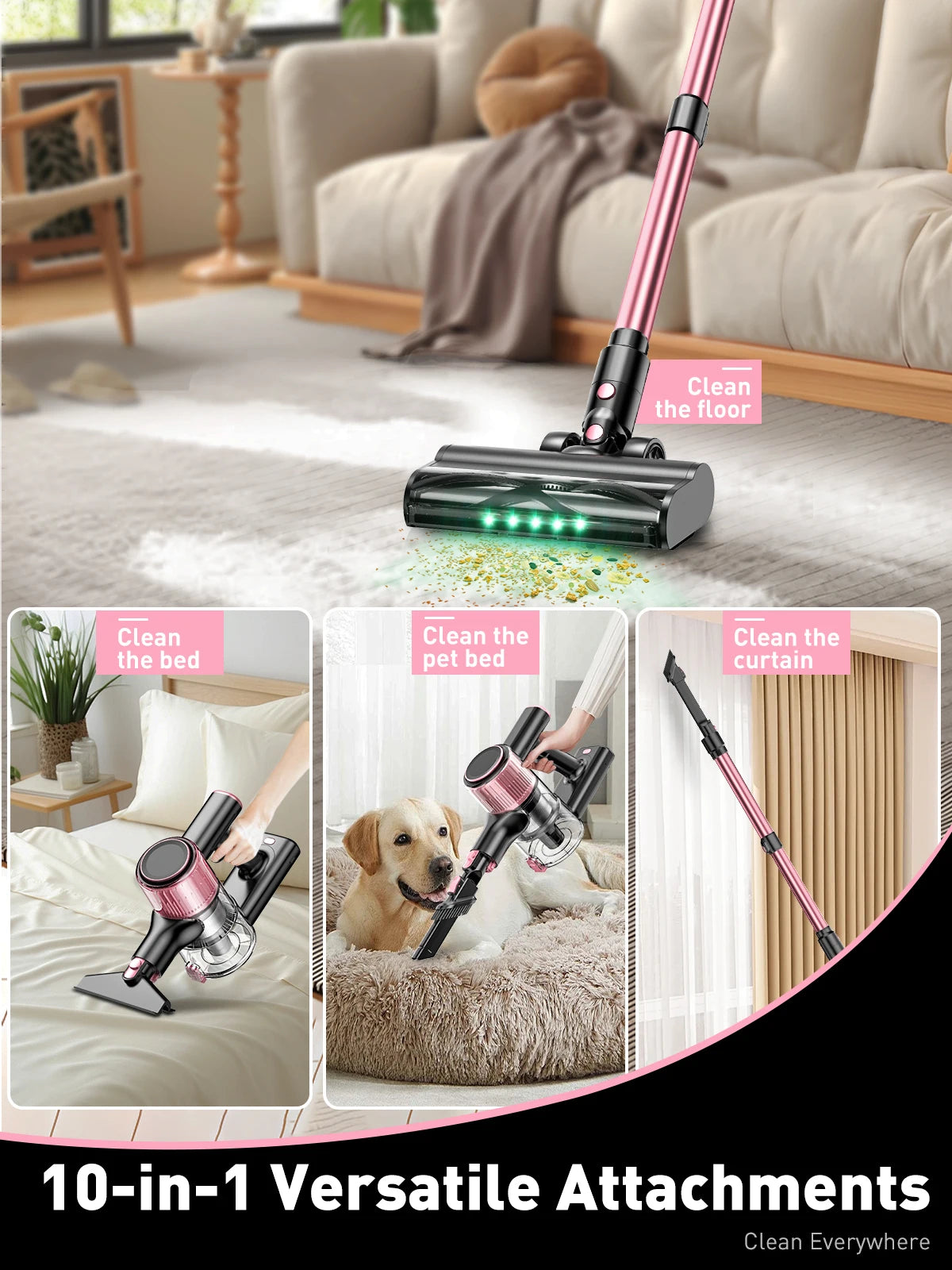 Cordless Vacuum Cleaner, 500 W/45min 10 in 1 Powerful Stick Vacuum Cleaner