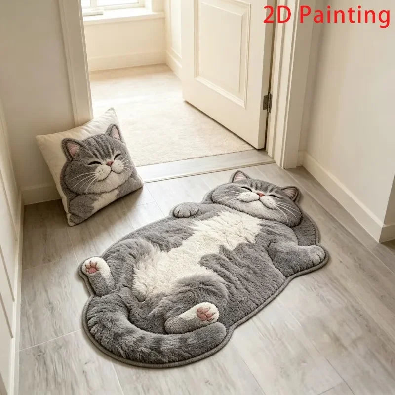 Adorable Fun Cat-Shaped Area Rug  Size options available