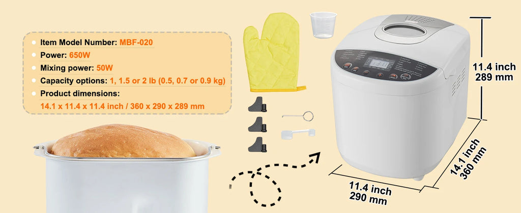 HOMEMADE BREAD!!! 2 LB Bread Maker 15-in-1 Dough Machine Nonstick