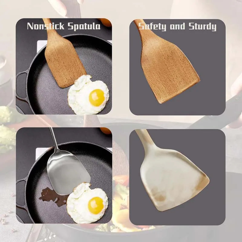 Kitchen Luxury Teak Wood Utensil Set 5-Piece Cooking Ensemble Including Spoons, Server, Scraper & Spatula