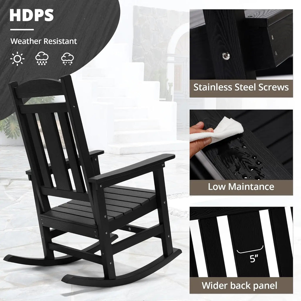 Outdoor Rocking Chairs Set of 2, Weather Resistant Poly Plastic Rocker