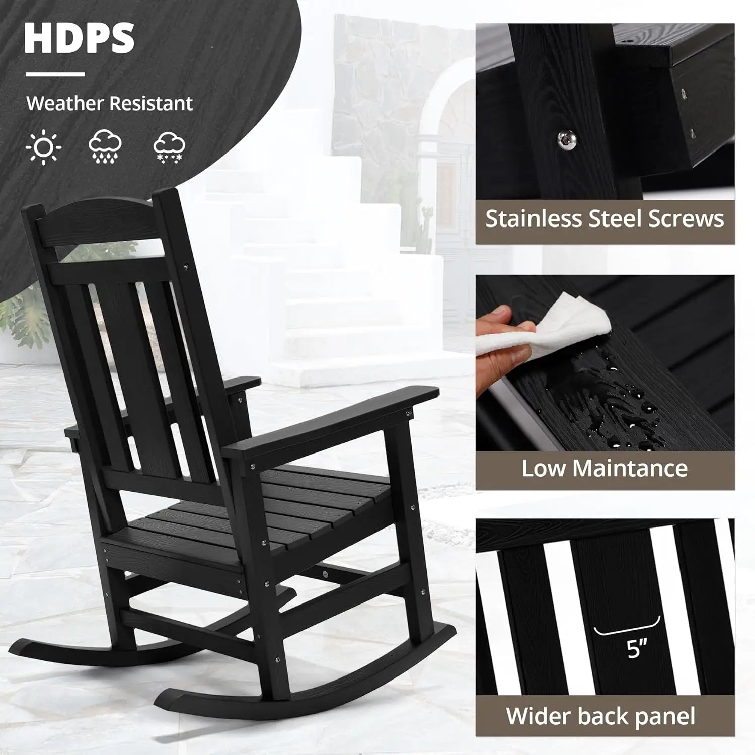 Outdoor Rocking Chairs Set of 2, Weather Resistant Poly Plastic Rocker