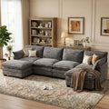 U Shaped Modular Sectional Sofa, Cloud Couch with Movable Ottoman, Comfy Chenille Sofa with Pillows for LivingApartment