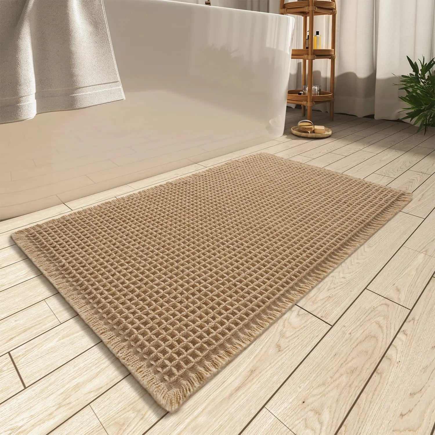 Waffle Bath Mat Rug Super Absorbent Non Slip Boho