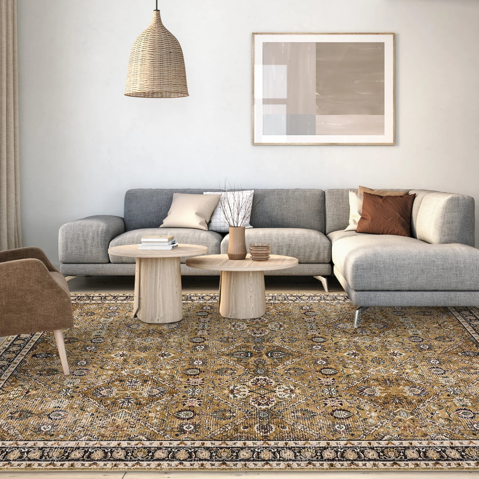 Rug for Living Room, Machine Washable, Non-Slip