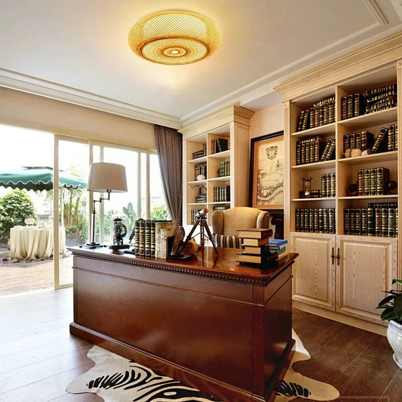 Bamboo Woven Ceiling Lamp Japanese  Circular Pendant Light