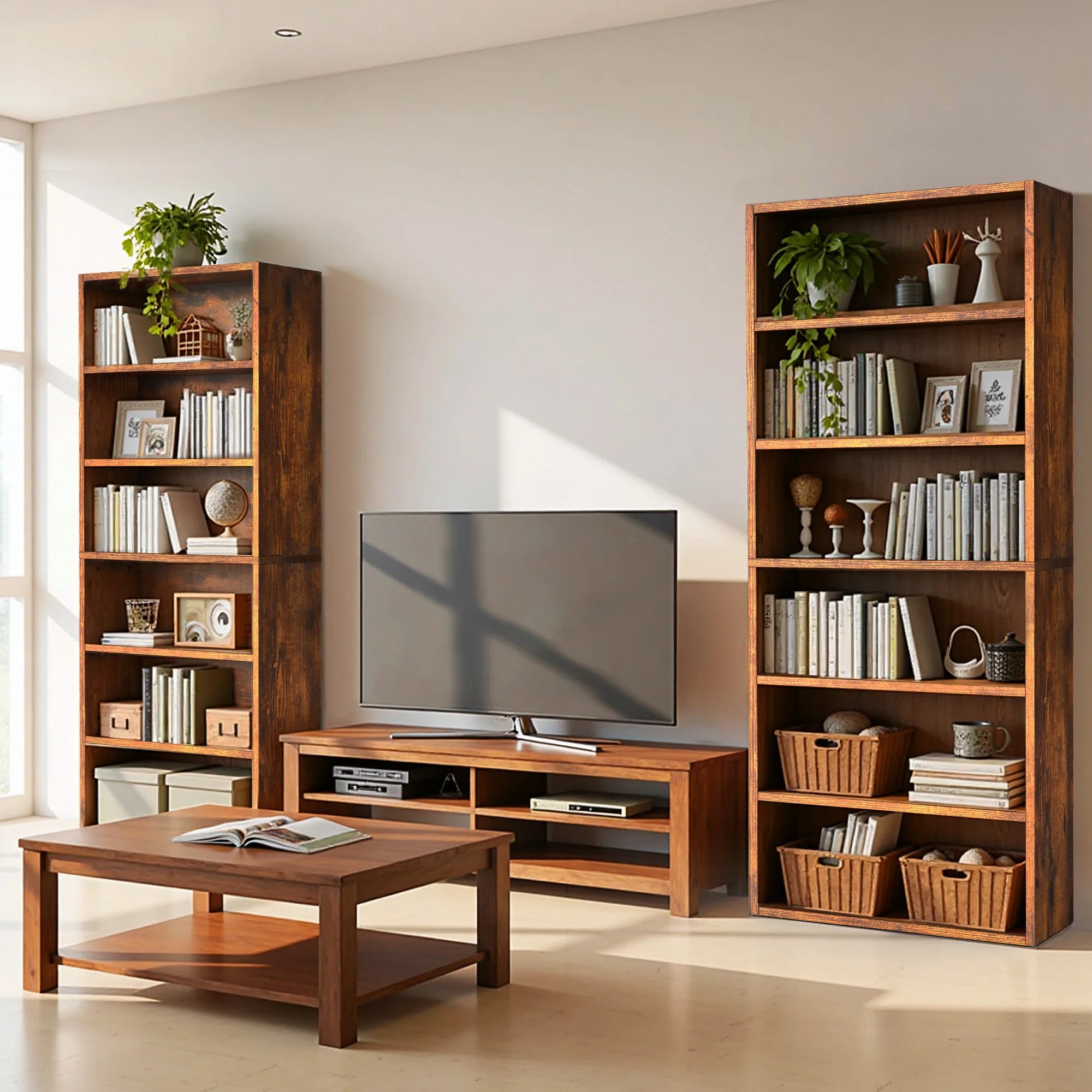 Books Galore!!  MCQ 6 Shelf Bookcase Wooden Large 63 Inch Tall