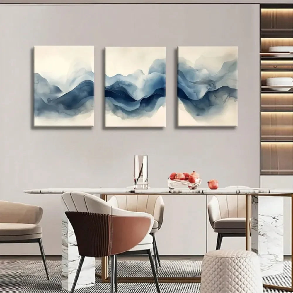 Abstract Mountain Wall Art Blue Watercolor Landscape Canvas Print