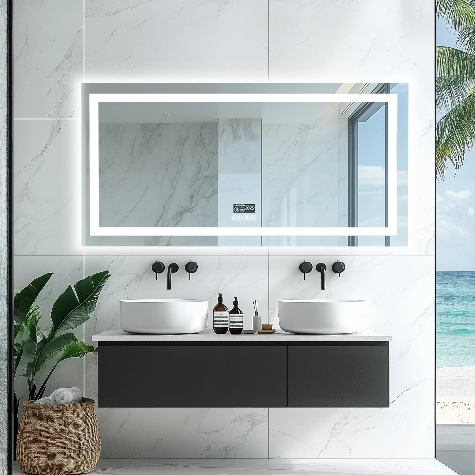 Musical LED Bathroom Mirror with Lights Vanity Make Up Mirror Dimmable
