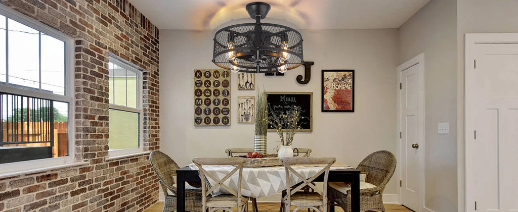 Caged Ceiling Fan with Light: 20/26" Farmhouse Fandelier Ceiling Fan with Remote for Low Profile Indoor Bedroon Kitchen Living