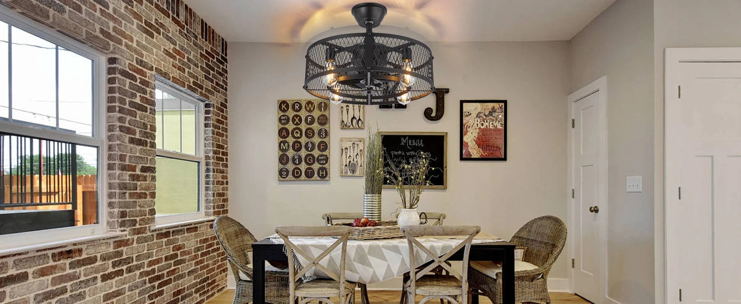 Caged Ceiling Fan with Light: 20/26" Farmhouse Fandelier Ceiling Fan with Remote for Low Profile Indoor Bedroon Kitchen Living