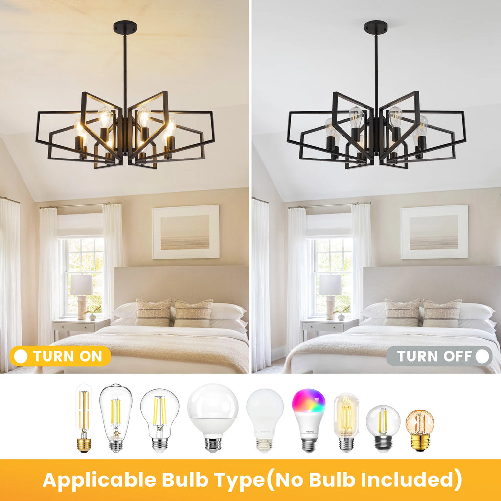 Modern 8-Light Geometric Chandelier Metal Pendant Light , Black or Golden Frame