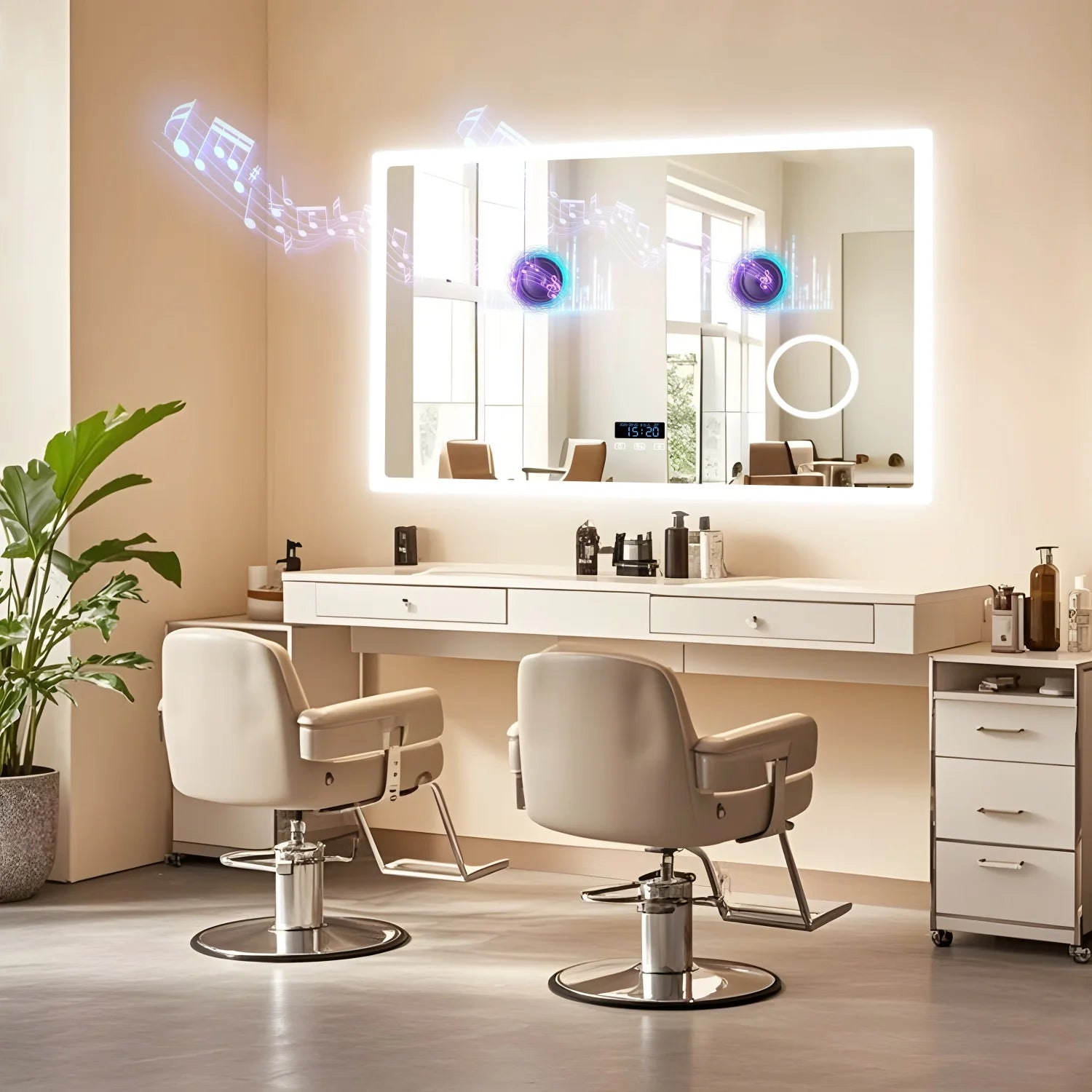 LED Bathroom Mirror with Bluetooth Dimmable Backlit Vanity Mirror with 3X Magnifier and Screen Display