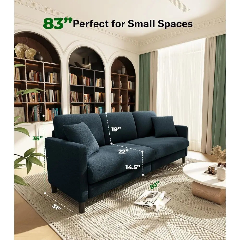 Cozy Living Room Sofa with Pillows, Blue-Gray, Wooden Loveseat Included