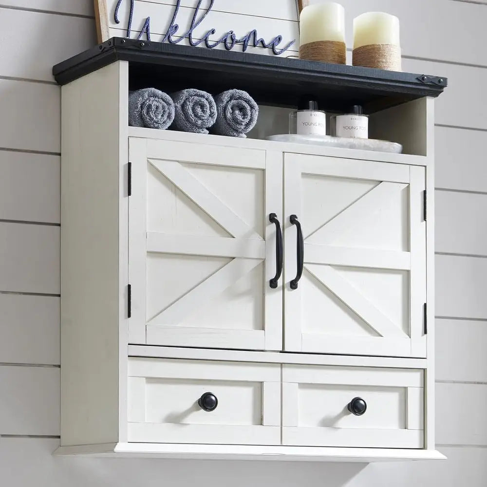 24 Wide Medicine Cabinet with Adjustable Shelf, Double Barn Doors, Storage Cabinet for Bathroom, Kitchen, Living Room, White