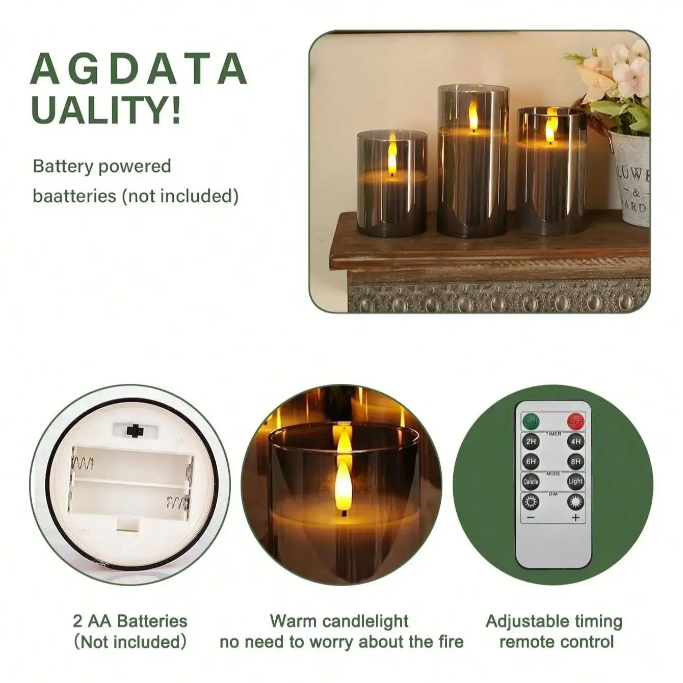 LED Candle Set with Remote Control and Timer — Warm, Flickering Light