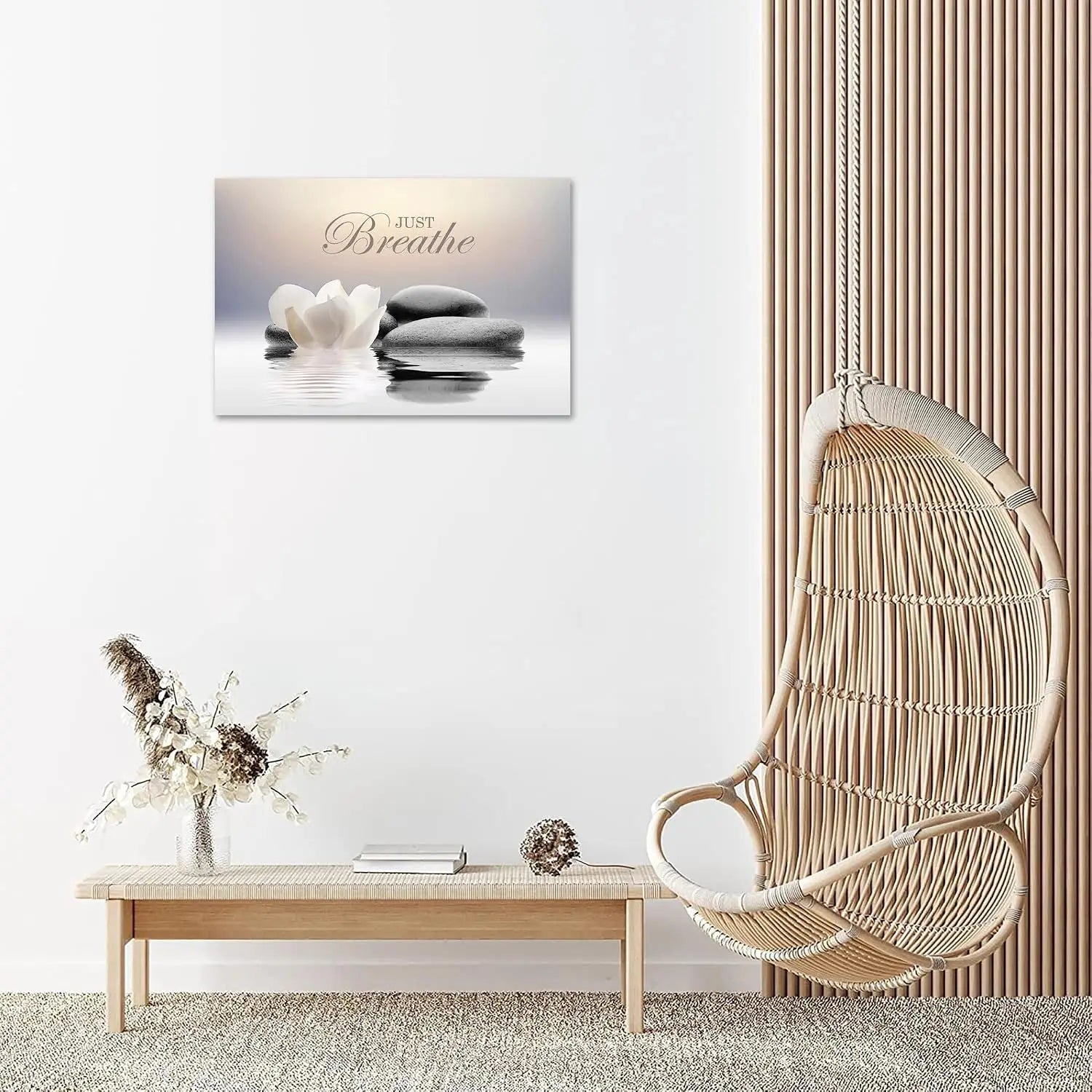 Just Breathe Zen Wall Art,  White Lotus Flower Picture
