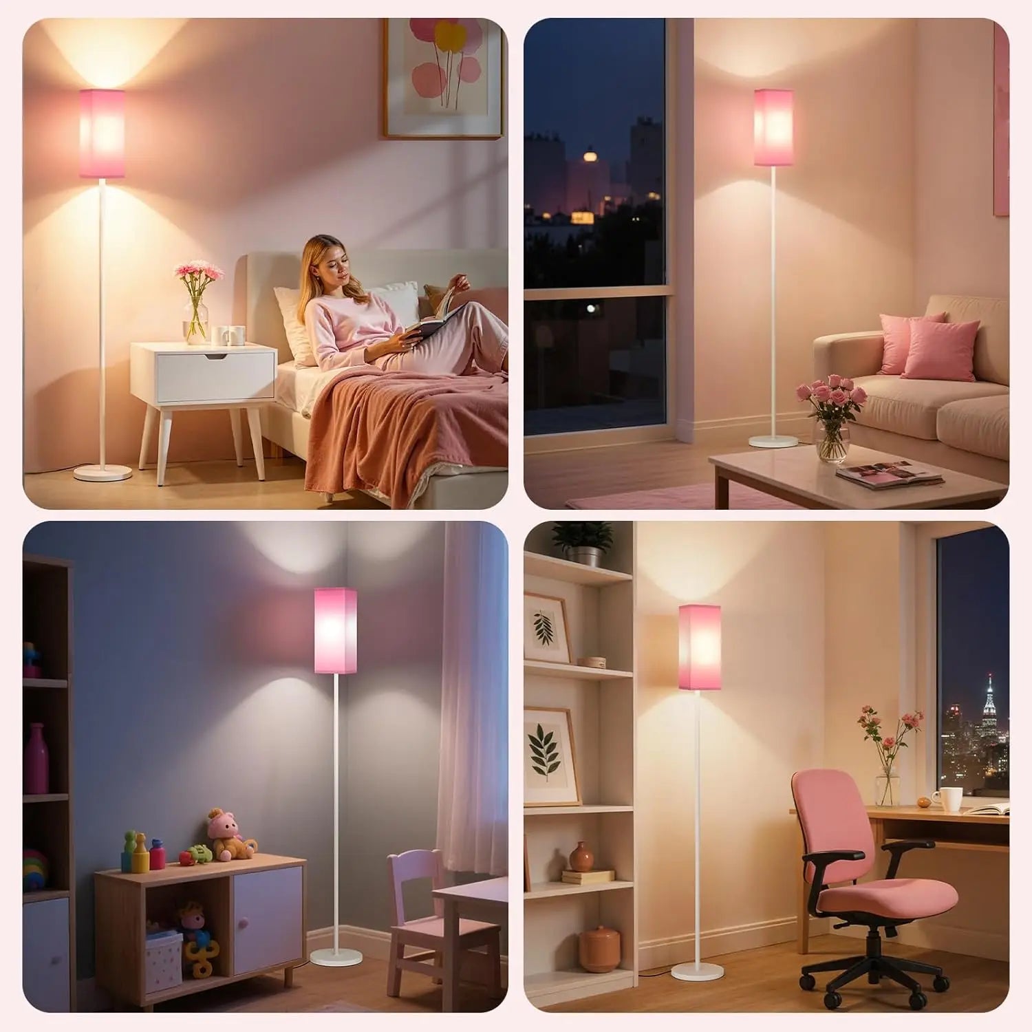 Modern Floor Lamp with Foot Switch, 64.6" Tall, White & Pink
