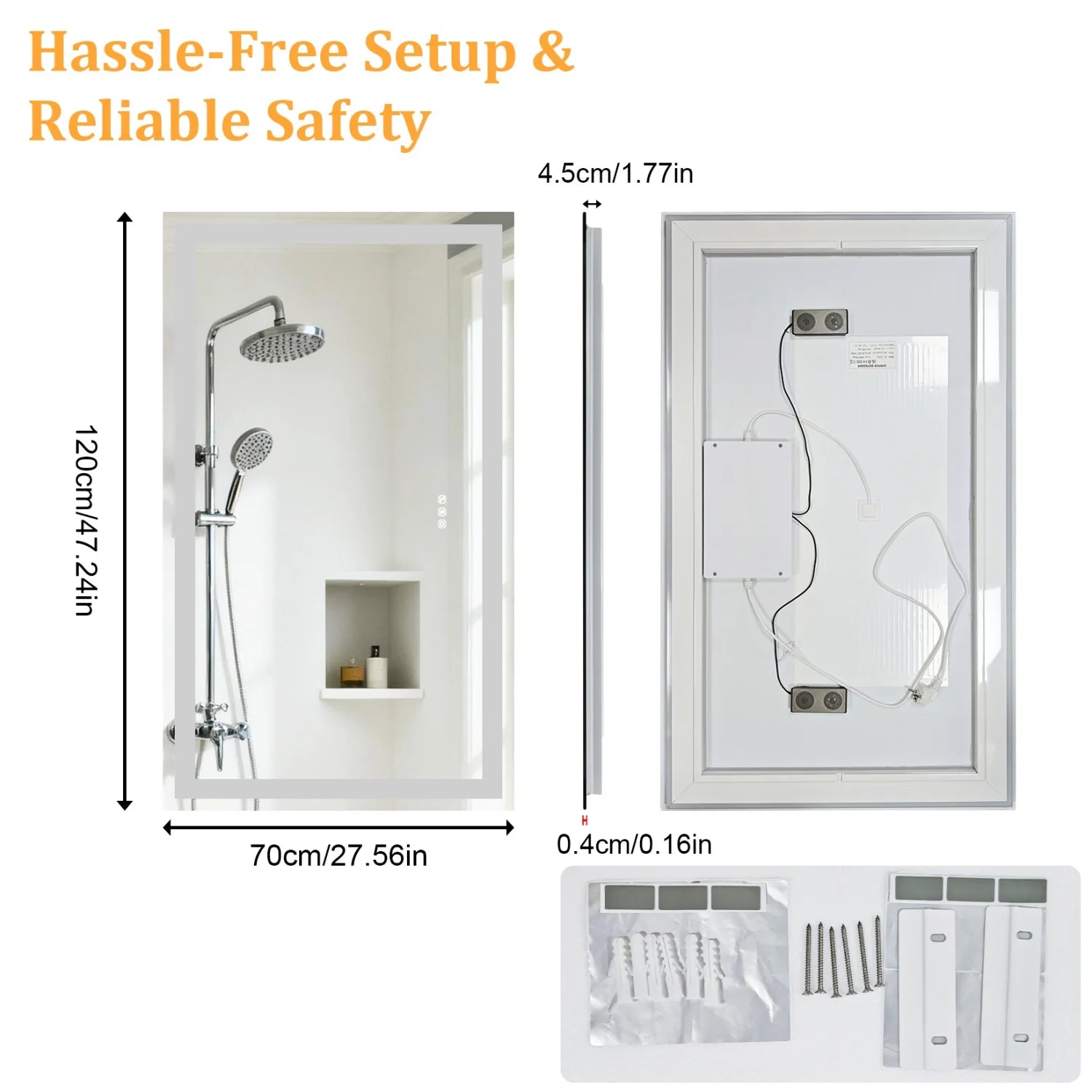 LED Bathroom Mirror Built-in Bluetooth Speaker Anti-Fog Dimmable