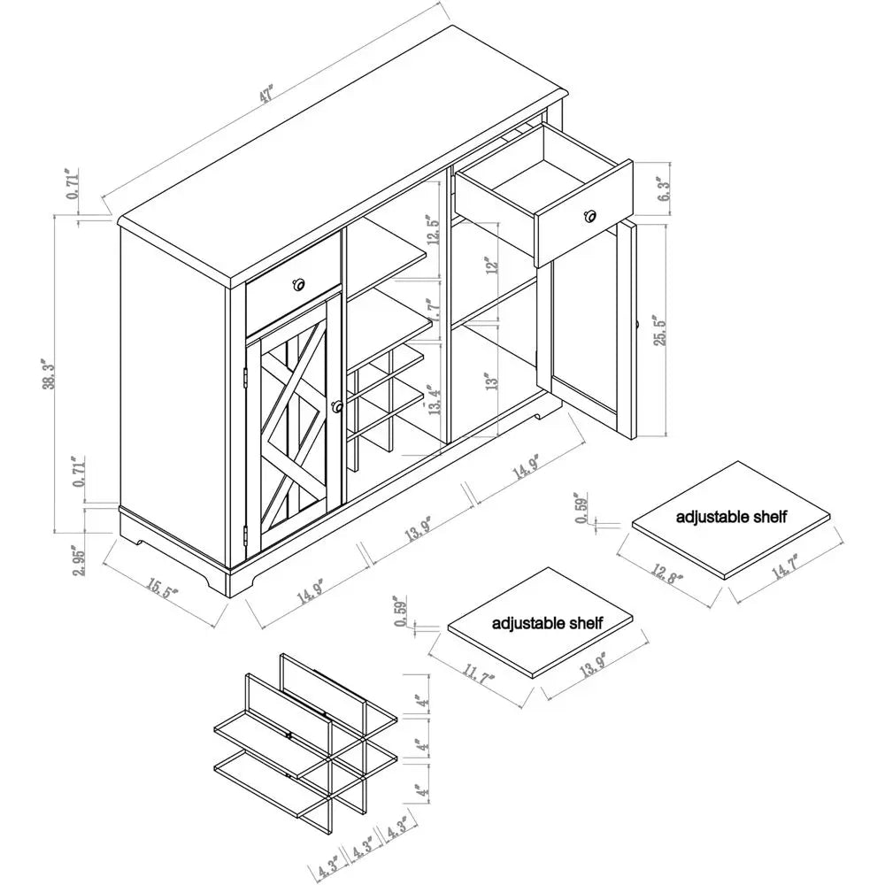 Navy Blue 42 Wine Cabinet with Double Doors, Glass Front