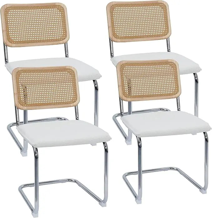Modern Rattan Cane Dining Chairs or Barstools , Chrome Base,