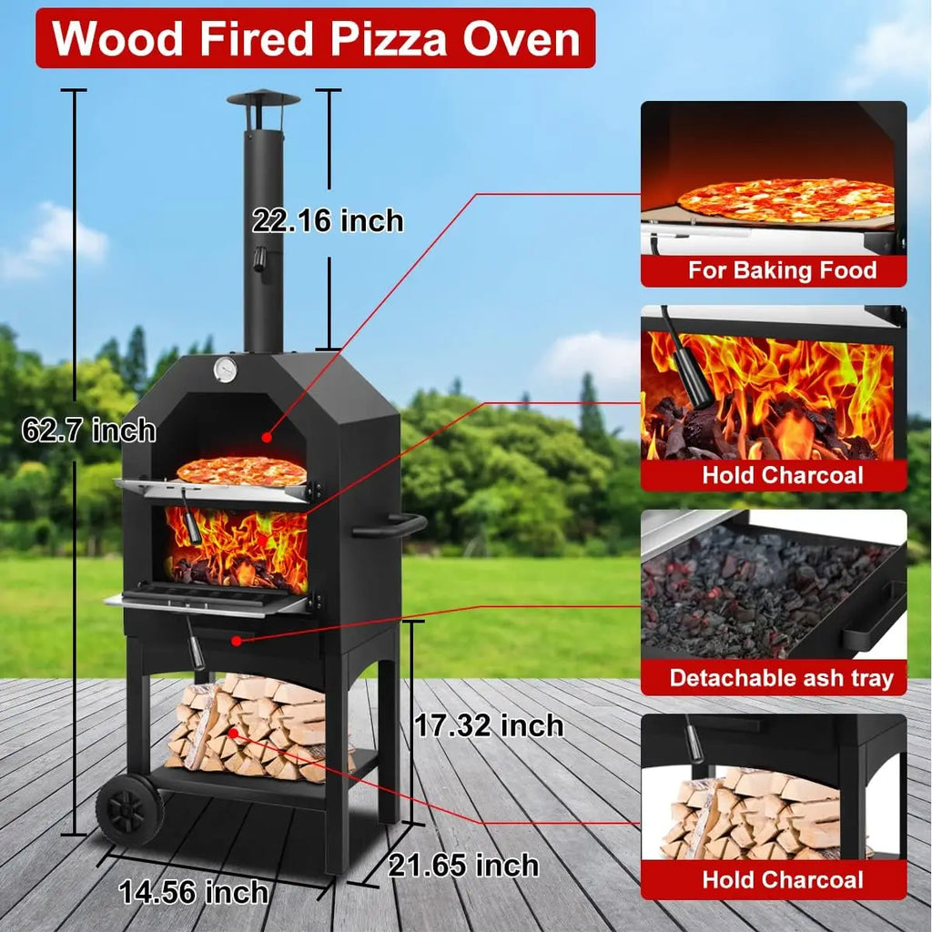 Outdoor Pizza Oven, Wood Fired for Outside, Patio Maker With Stone, Peel, Grill Rack