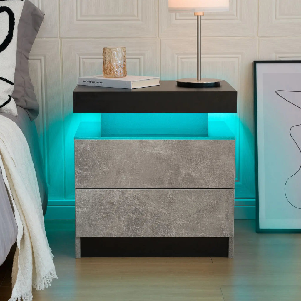 Moroccan Cube Nightstands with 2 Drawers, End Table with RGB LED Lights