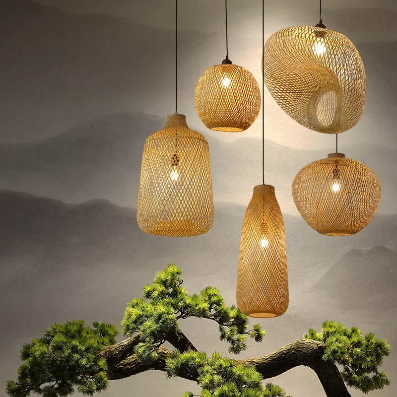 Newest Bamboo Pendant Lamps Ceiling Lights Rattan Wicker Hot Gold
