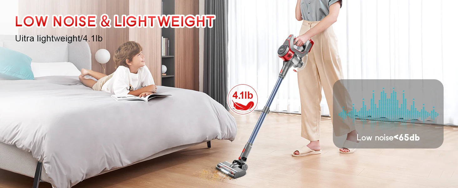 Powerful Cordless Vacuum Cleaner 78KPA 45Min Lightweight Stick Vacuum